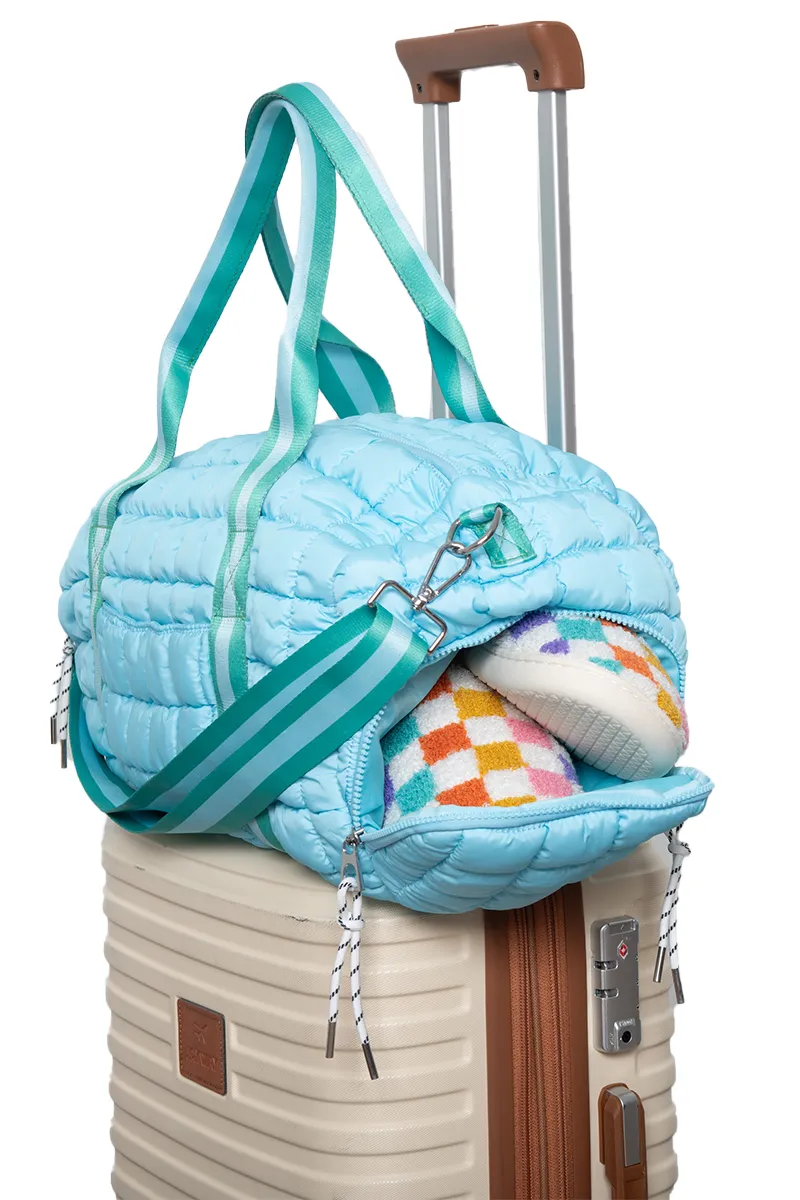 Light Blue and Green Striped Quilted Duffel - Image 4