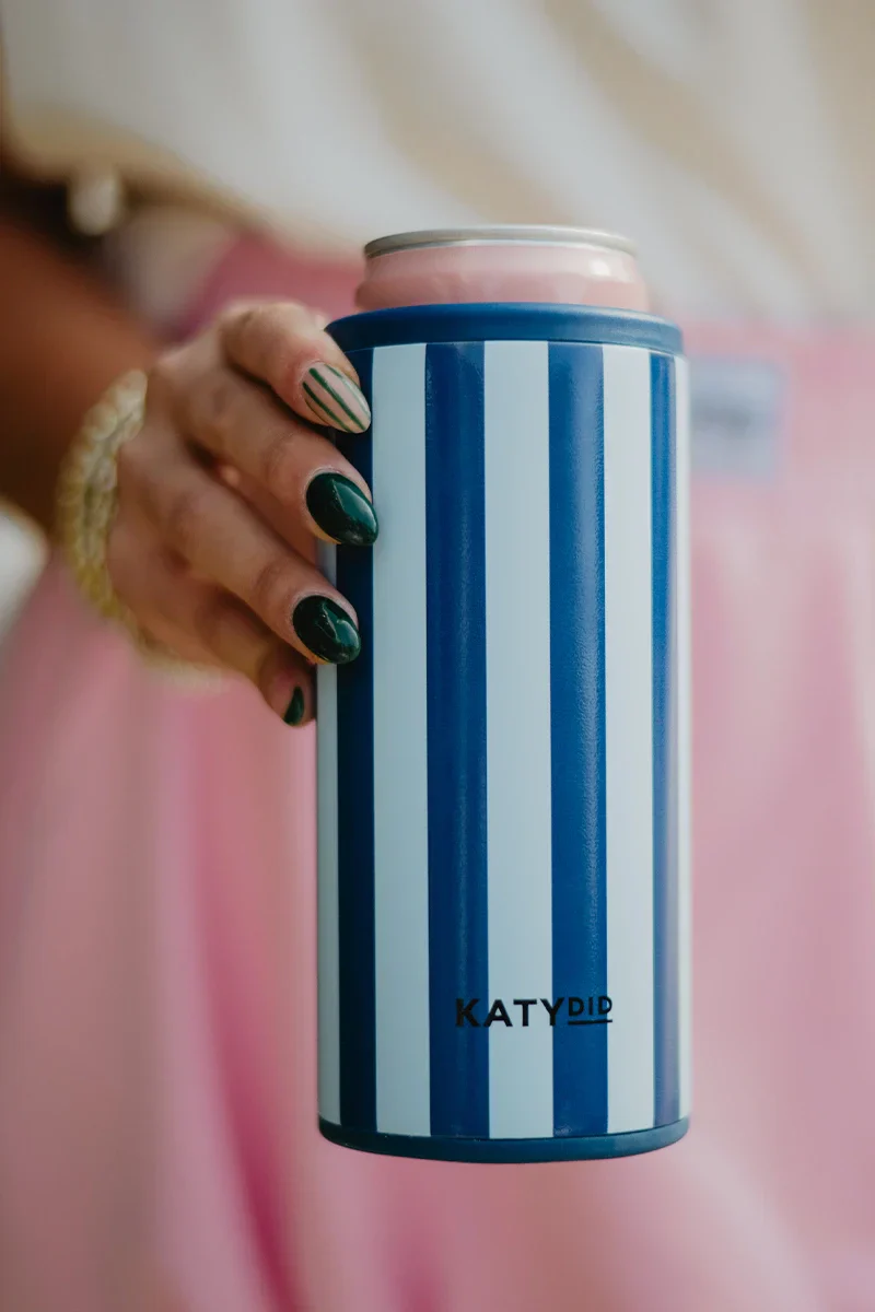 Light Blue and Navy Striped Tall Can Cooler - Image 2