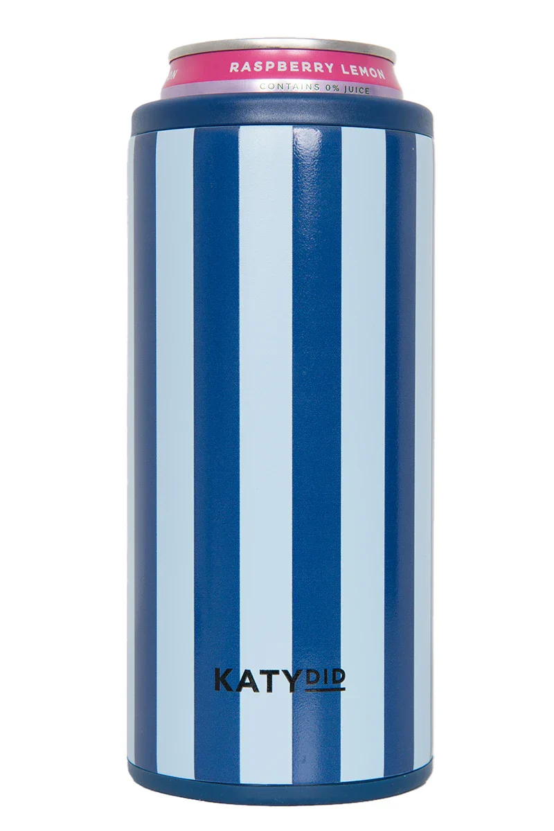 Light Blue and Navy Striped Tall Can Cooler - Image 4