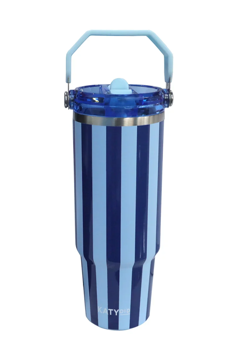 Light Blue and Navy Striped 30 Oz Tumbler Cup - Image 2