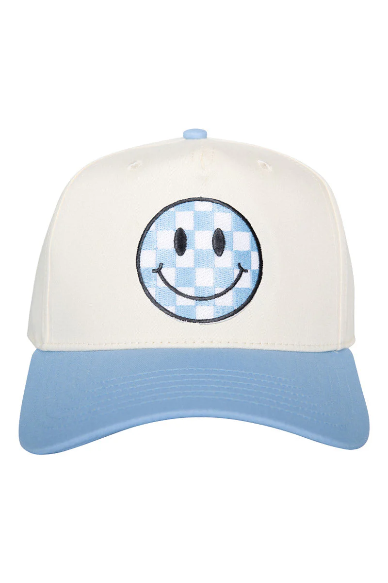 Light Blue Checkered Happy Face Vintage Hat - Image 2