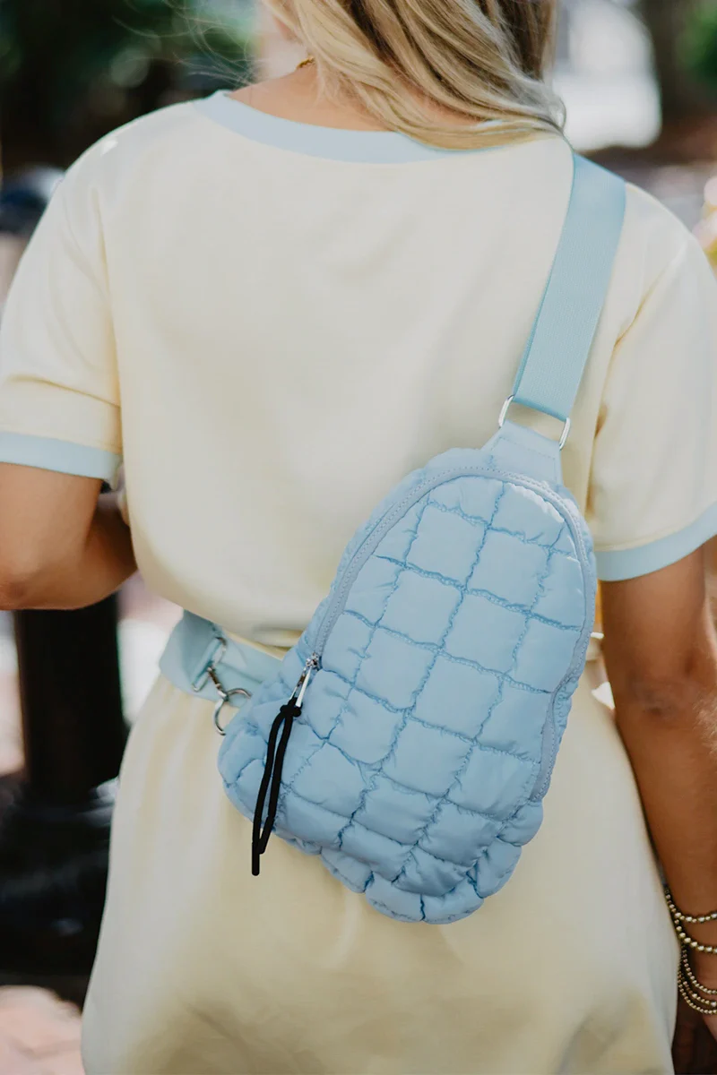 Light Blue Quilted Sling Crossbody Bag