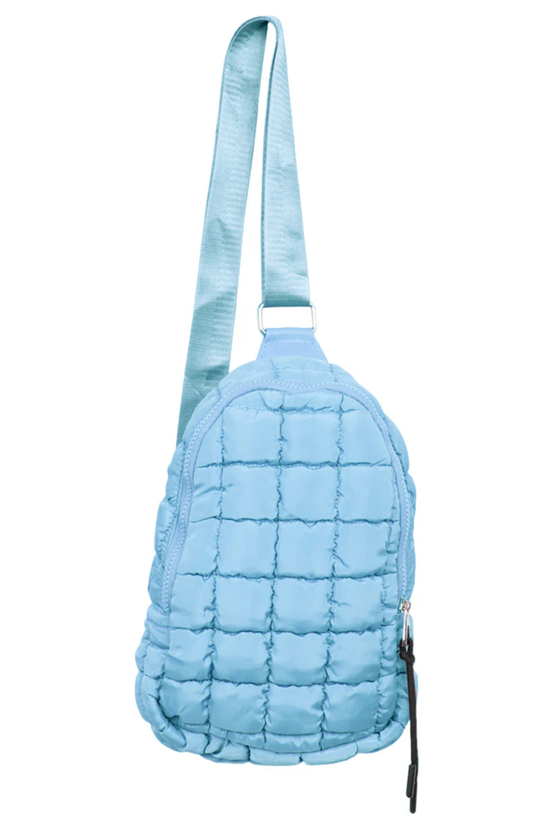 Light Blue Quilted Sling Crossbody Bag - Image 4
