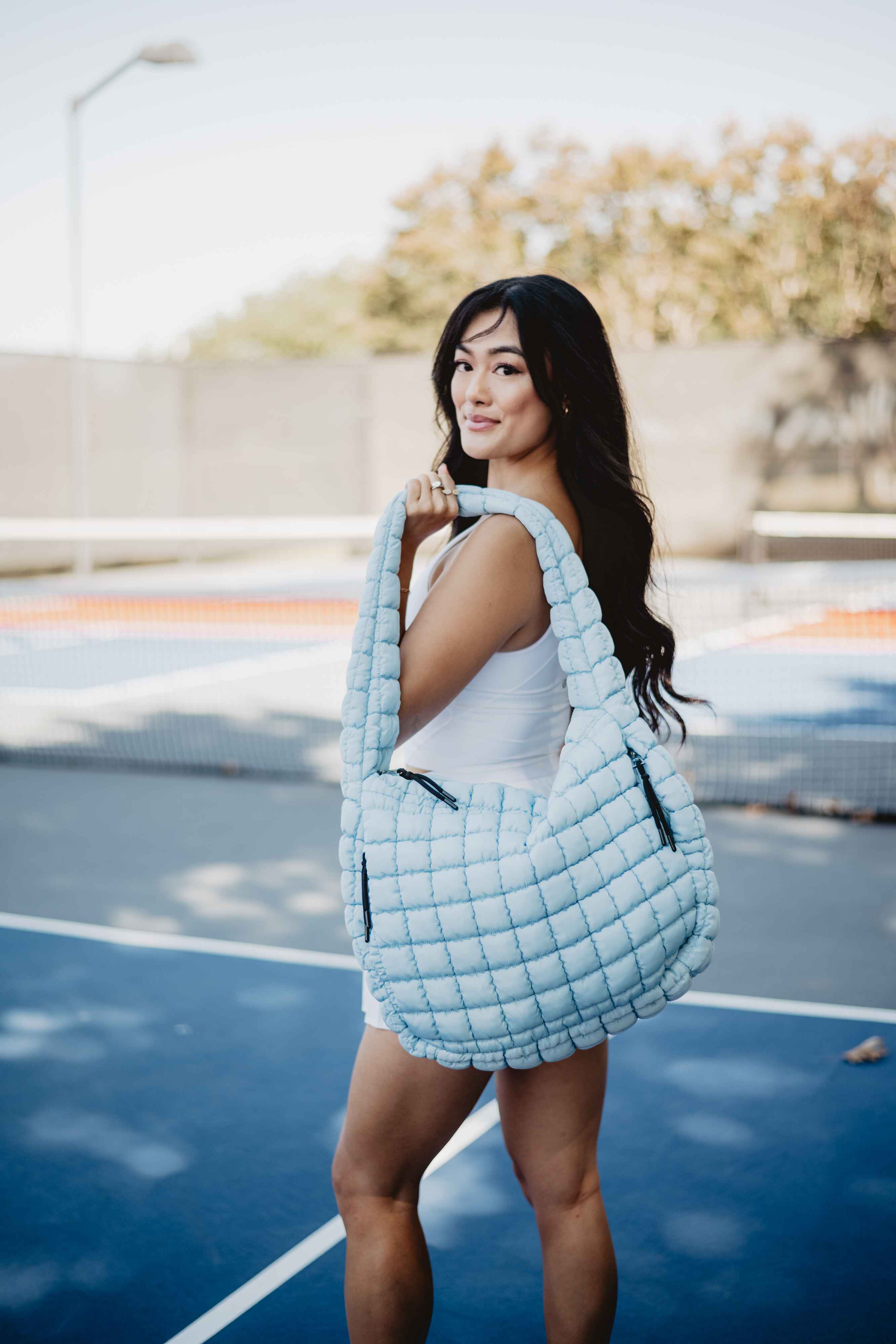 Light Blue Quilted Women's Tote Bag - Image 3