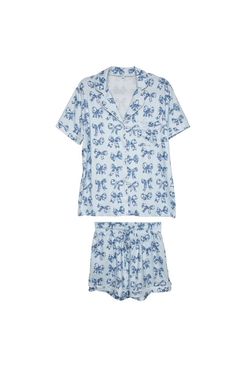 Light Blue Toile Coquette Bows Lounge PJ Set - Image 5