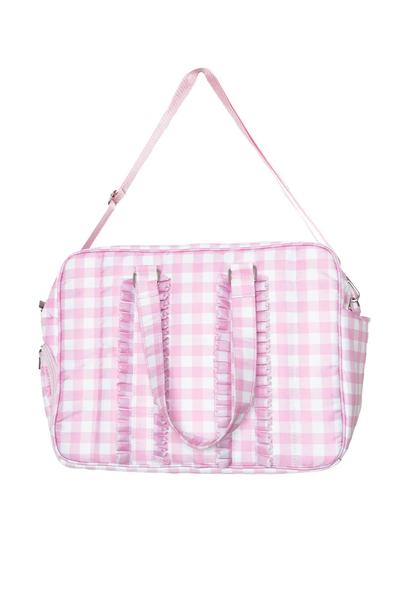 Light Pink Plaid Ruffle Overnight Bag - Image 5