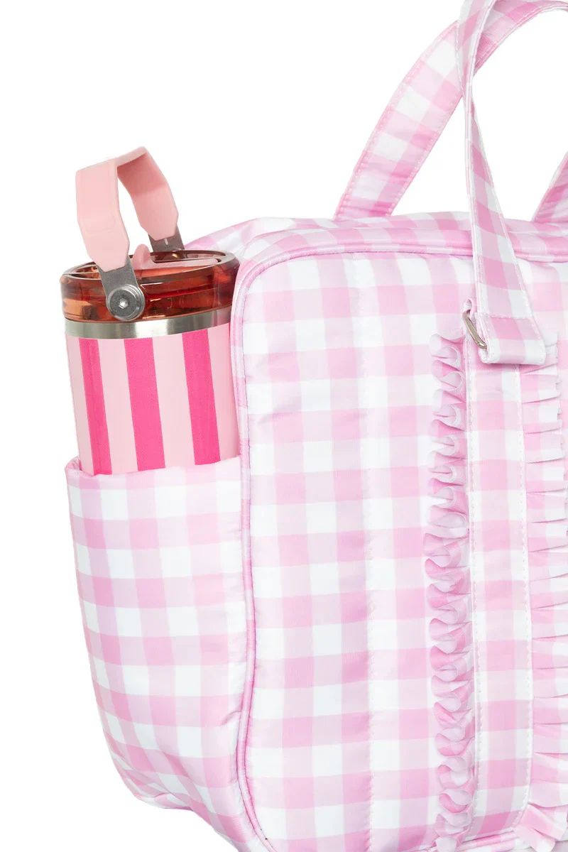 Light Pink Plaid Ruffle Overnight Bag - Image 6