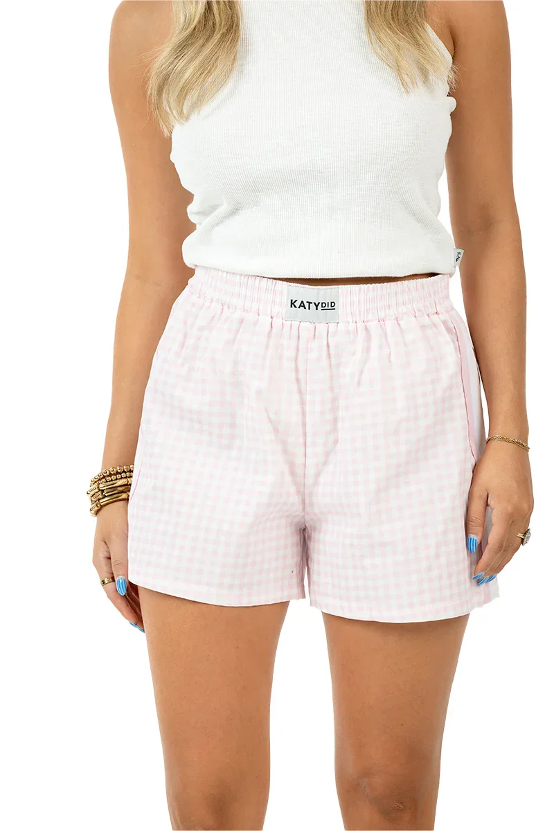 Light Pink Plaid Women's Boxer Shorts - Image 7