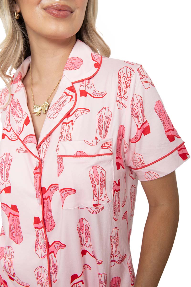 Light Pink Western Boots All Over PJ Short Set - Image 7