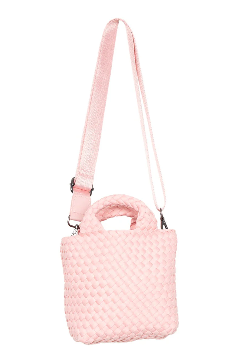 Light Pink Woven Crossbody Bucket Bag - Image 5