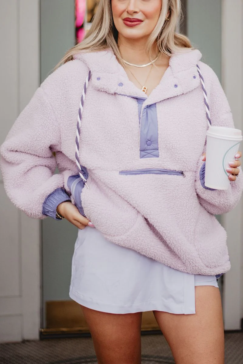 Light Purple Two-Toned Sherpa Fleece Pullover - Image 3