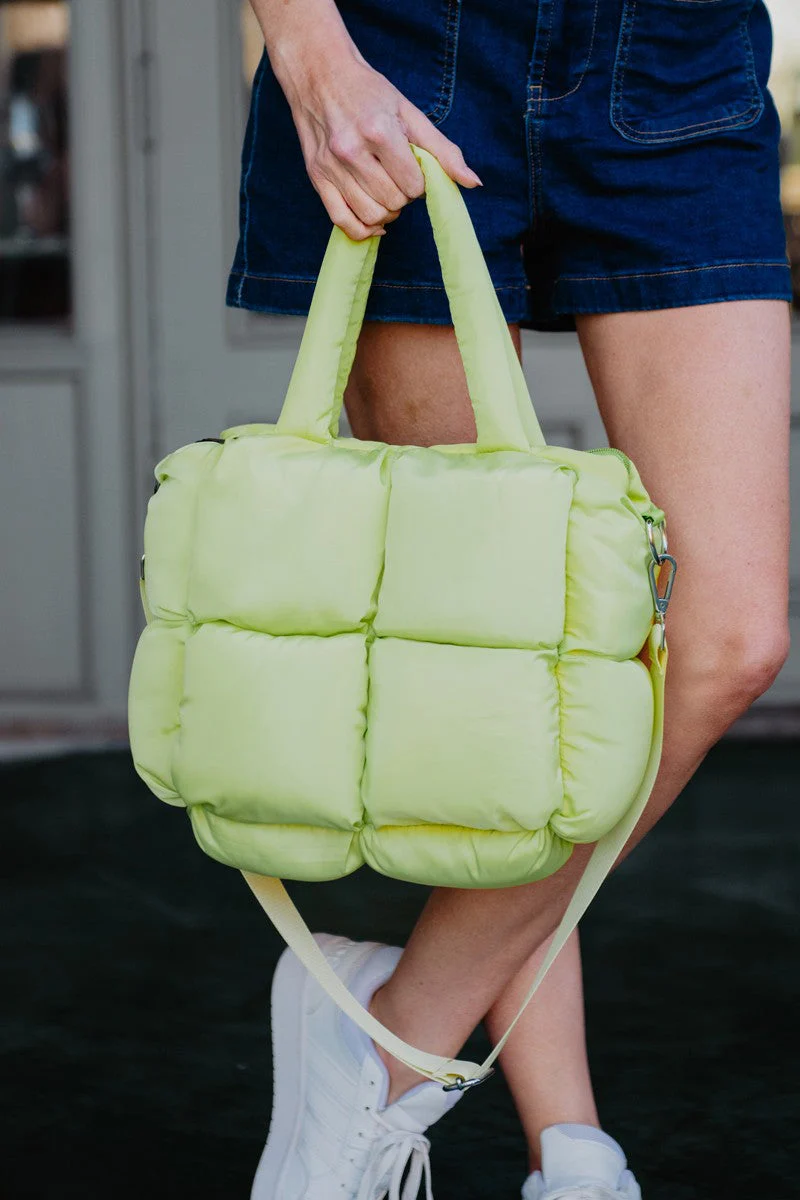 Lime Yellow Mini Puffer Tote Bag for Women - Image 2