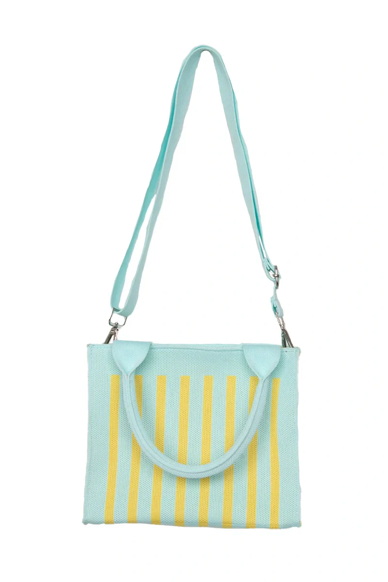 Mint Striped Structured Mini Tote - Image 3