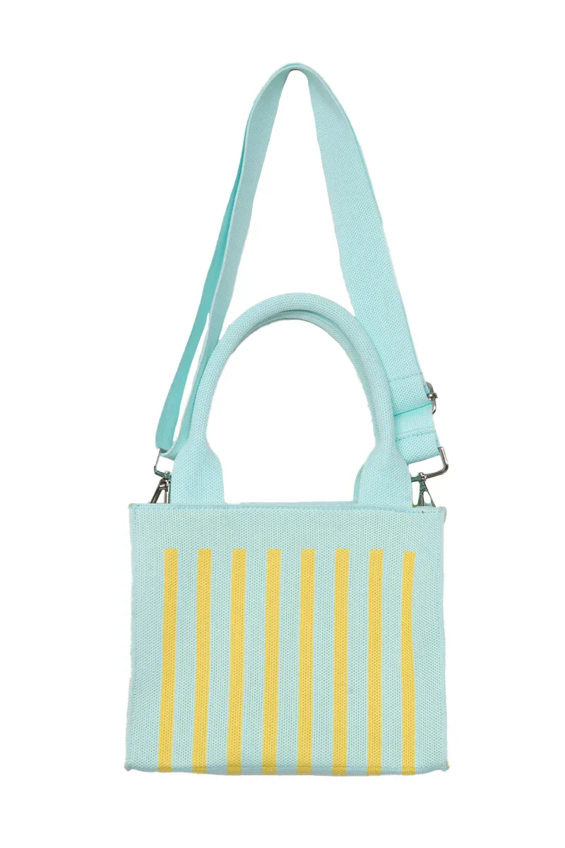 Mint Striped Structured Mini Tote - Image 4