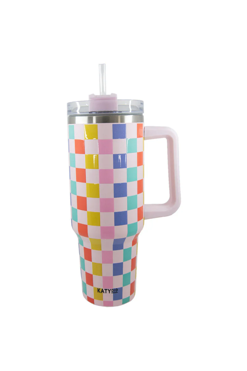 Multicolored Checkered Tumbler Cup w/ Handle - Image 4