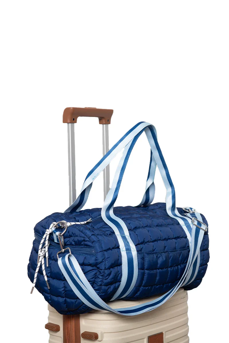 Navy Two-Toned Quilted Cute Duffel Bag - Image 2
