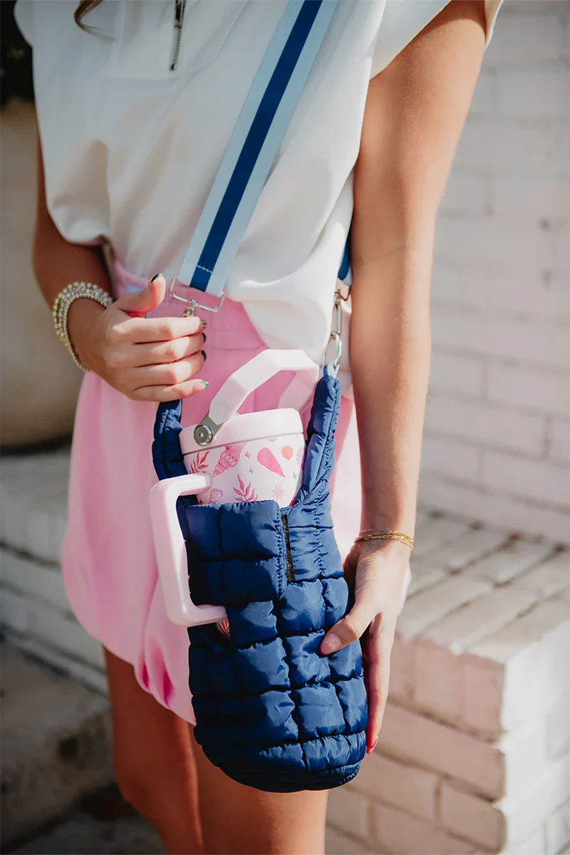 Navy Two-Toned Quilted Water Bottle Purse