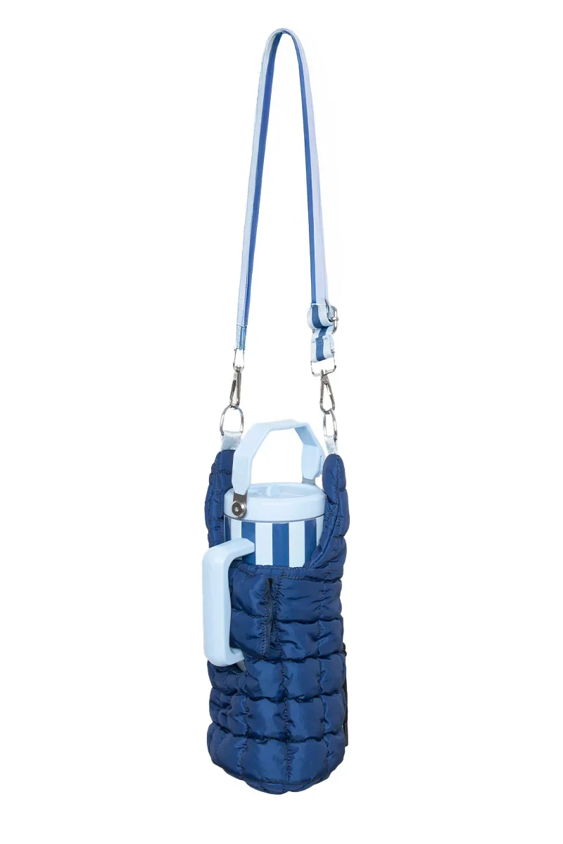 Navy Two-Toned Quilted Water Bottle Purse - Image 4