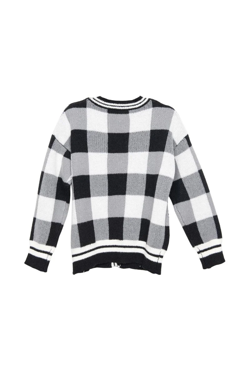 Open Front Black Plaid Cardigan Sweater - Image 7