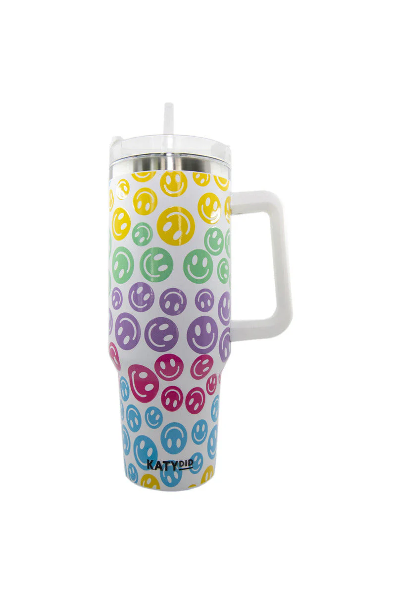 Pastel Happy Face Tumbler Cup with Drinking Straw - Image 2
