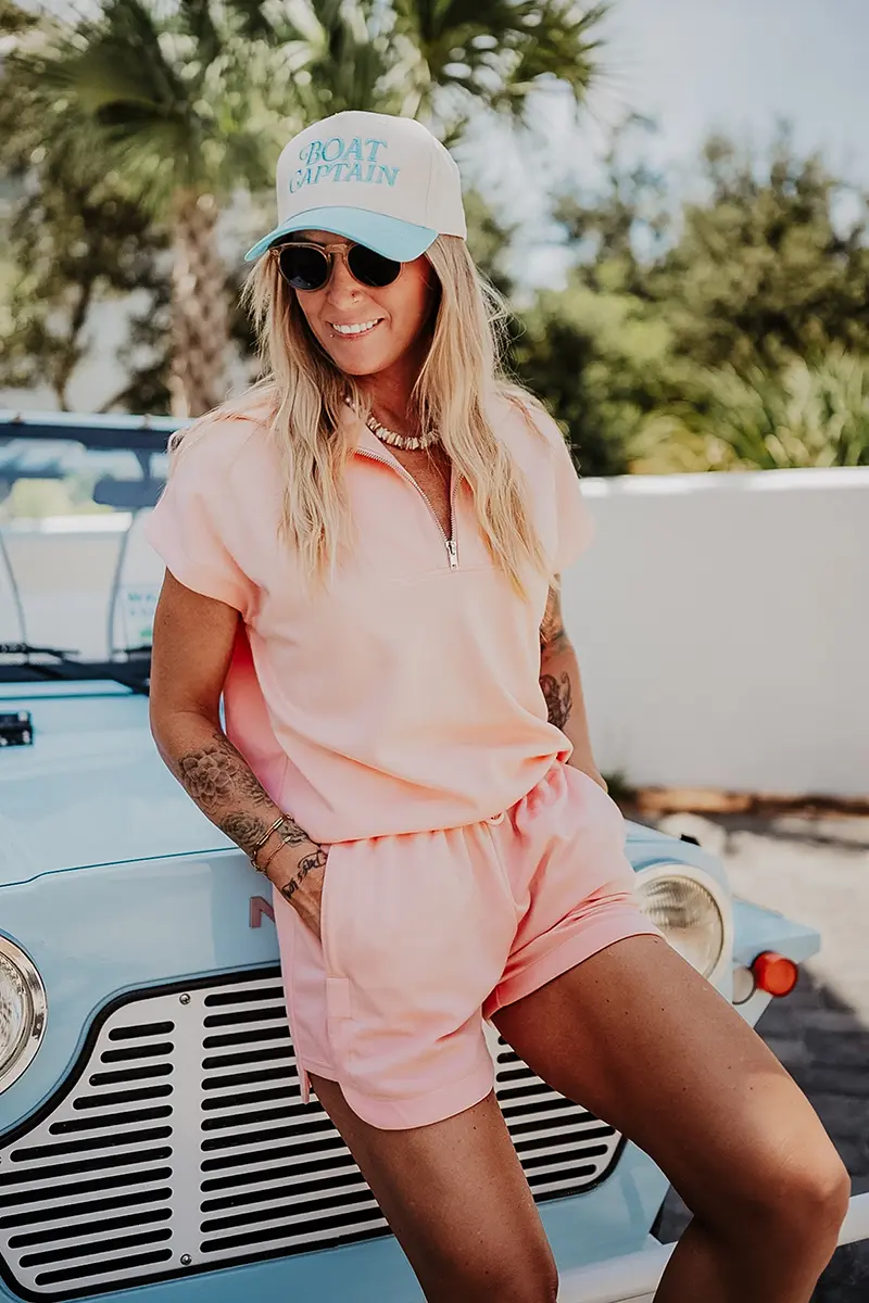 Peach Ladies Half Zip Top and Shorts