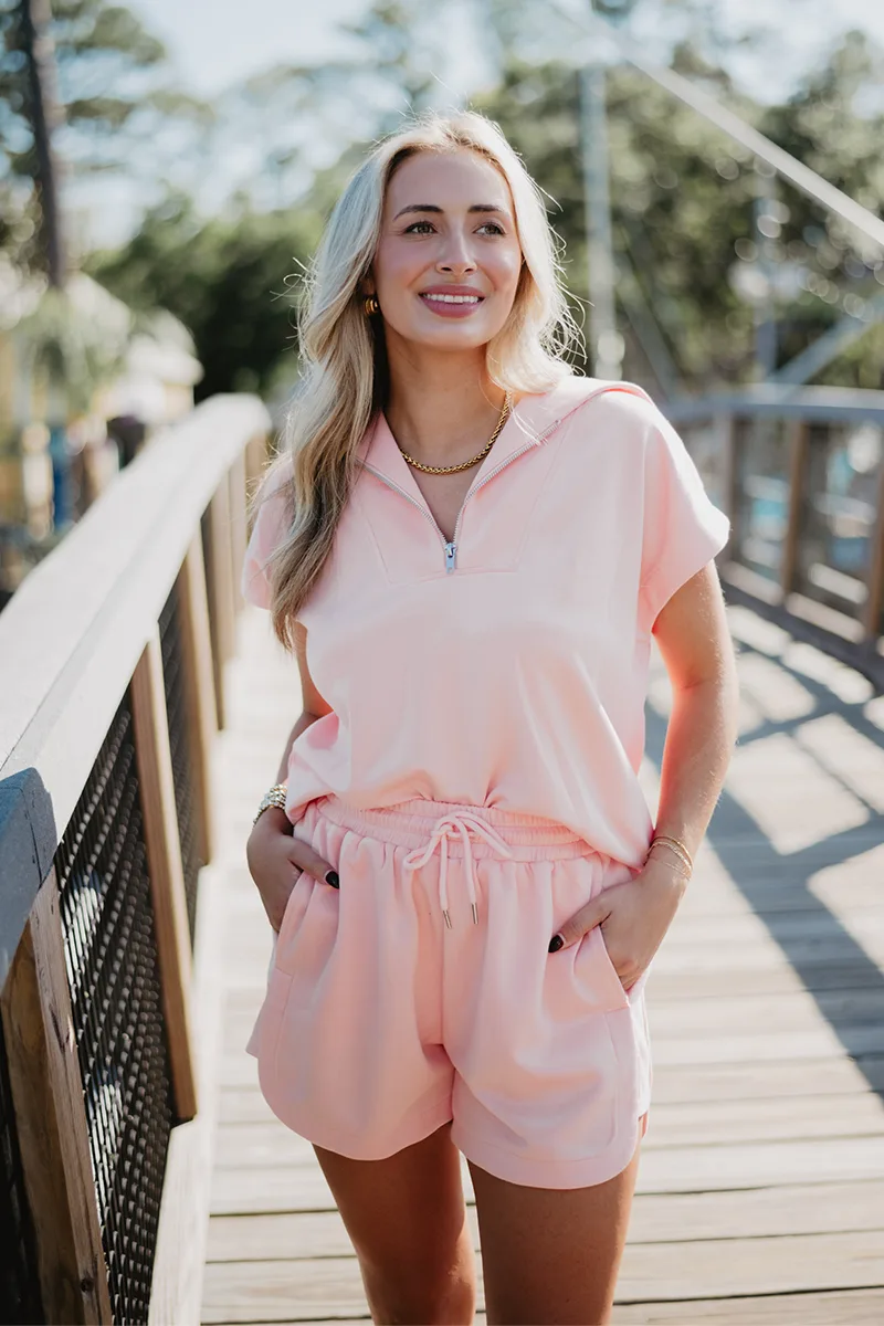 Peach Ladies Half Zip Top and Shorts - Image 3