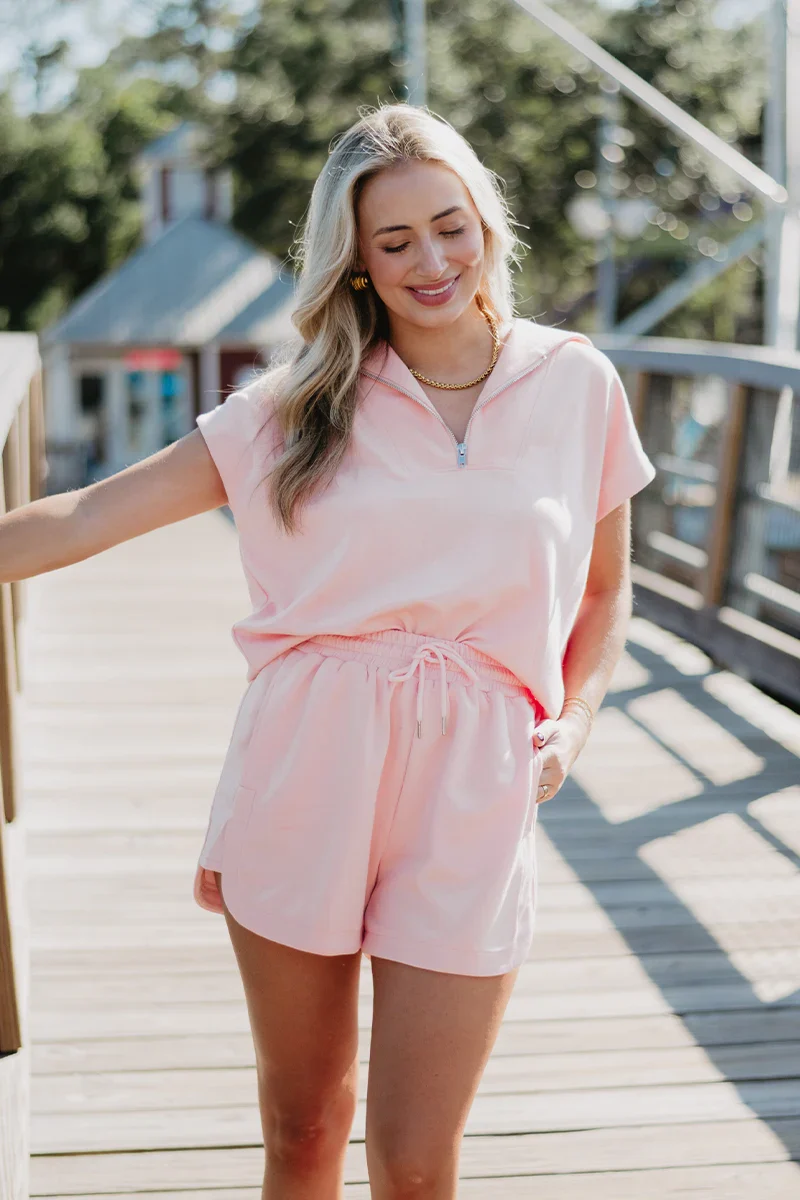 Peach Ladies Half Zip Top and Shorts - Image 4