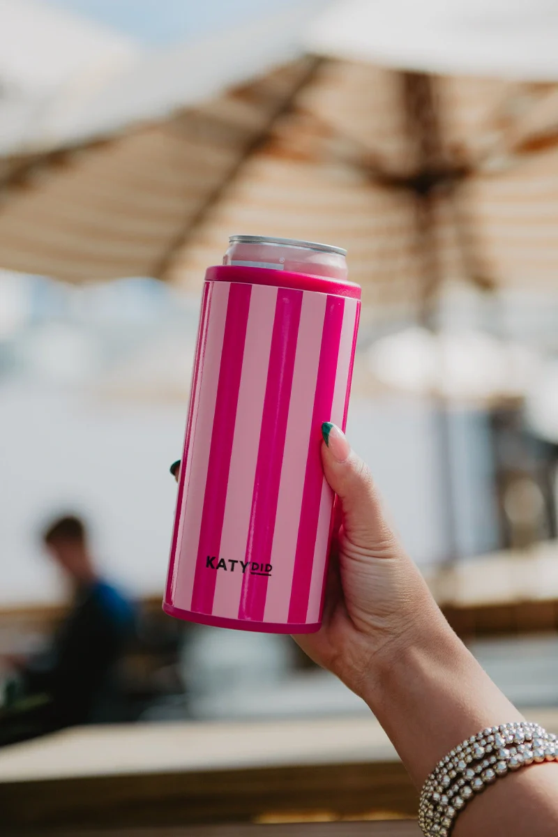 Pink and Hot Pink Striped Slim Can Cooler