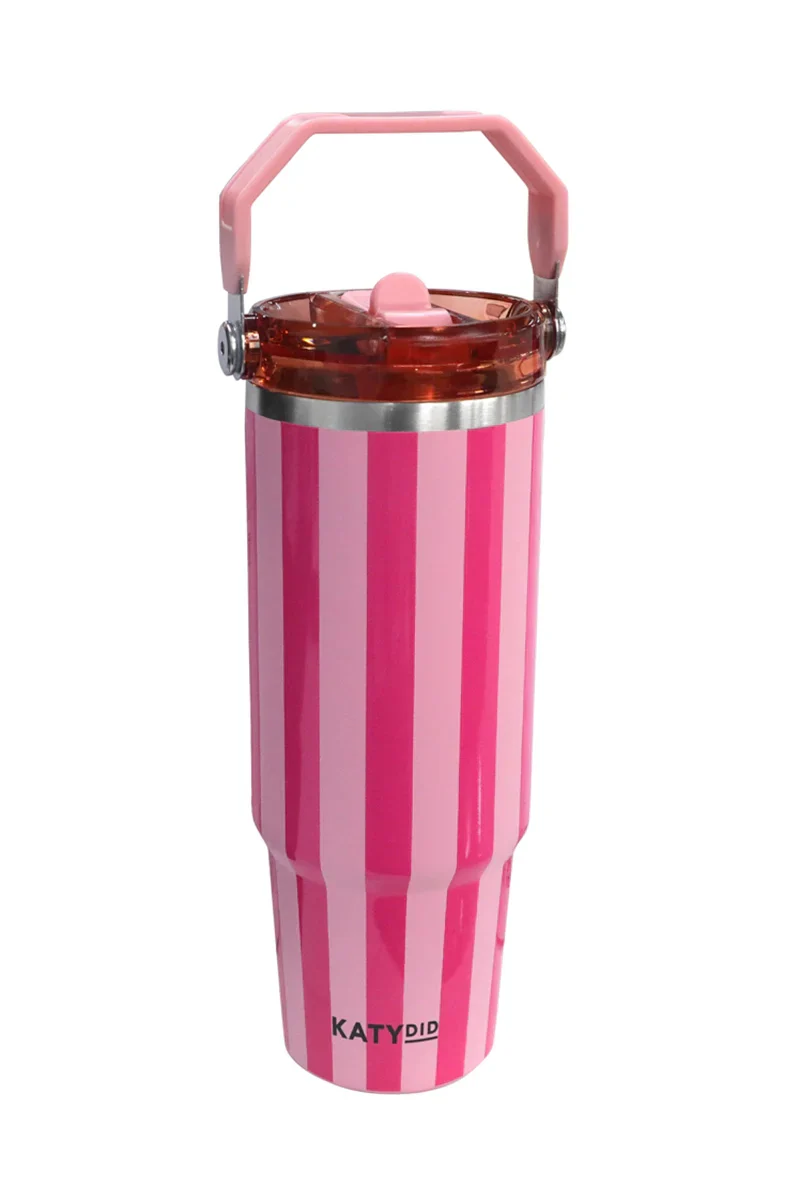 Pink and Hot Pink Striped Stainless Steel 30 Oz Tumbler - Image 2