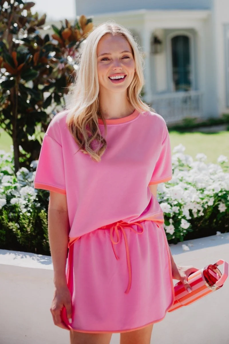 Pink and Orange Contrast Cute Matching Skirt Set