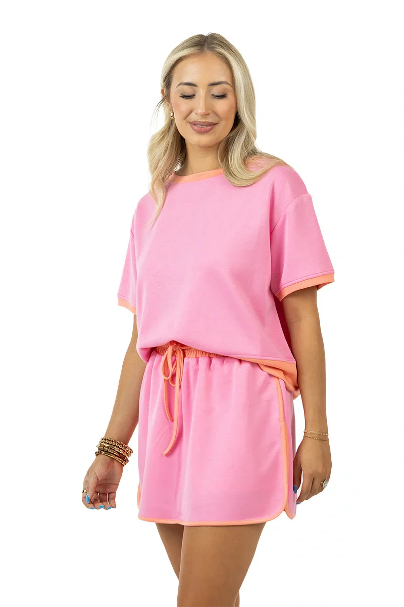 Pink and Orange Contrast Cute Matching Skirt Set - Image 5