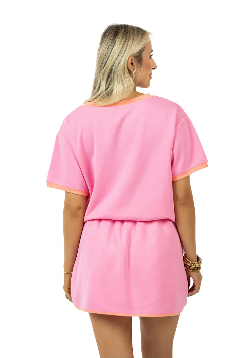 Pink and Orange Contrast Cute Matching Skirt Set - Image 7