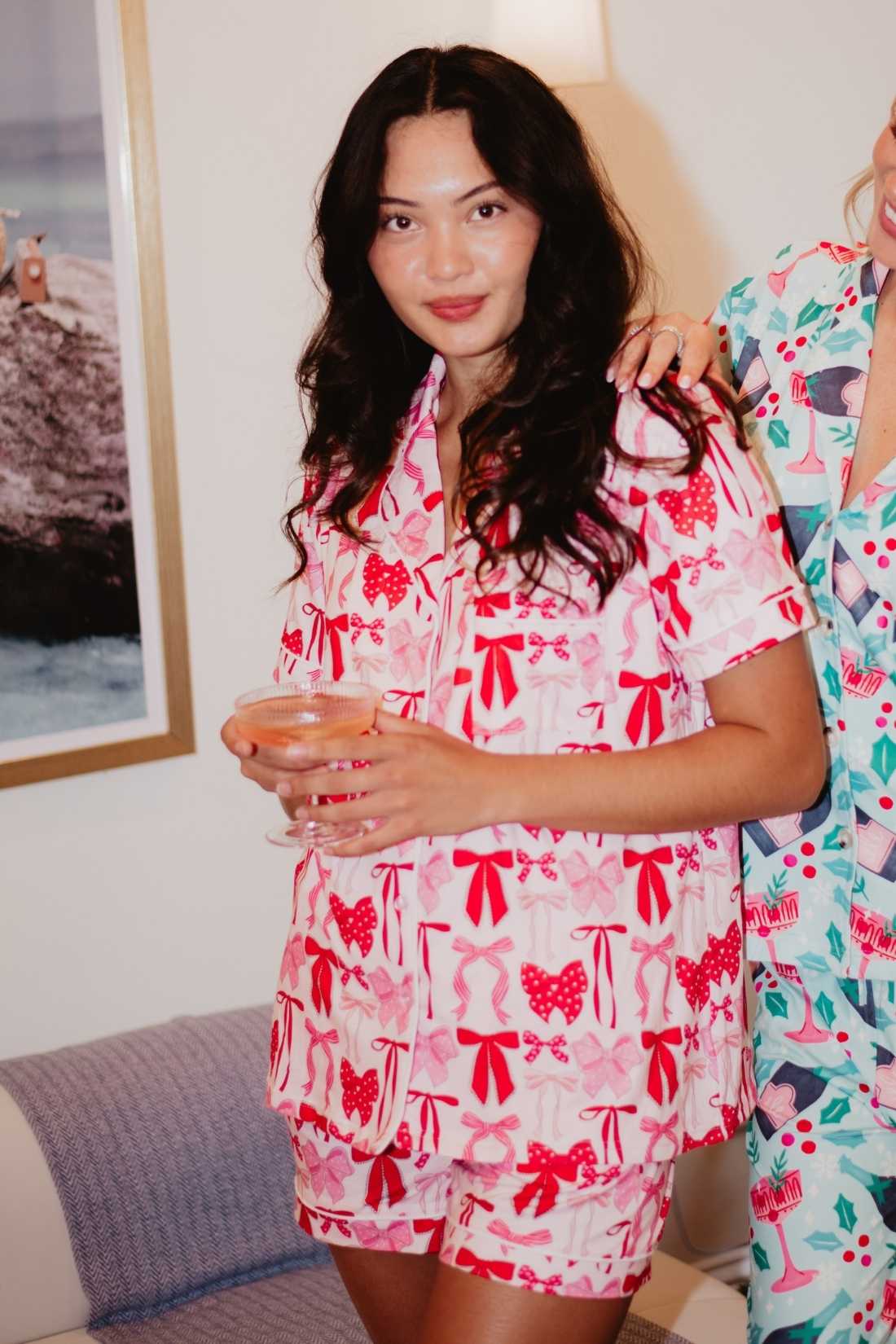 Pink & Red Coquette Bows PJ Shorts Set For Women - Image 3