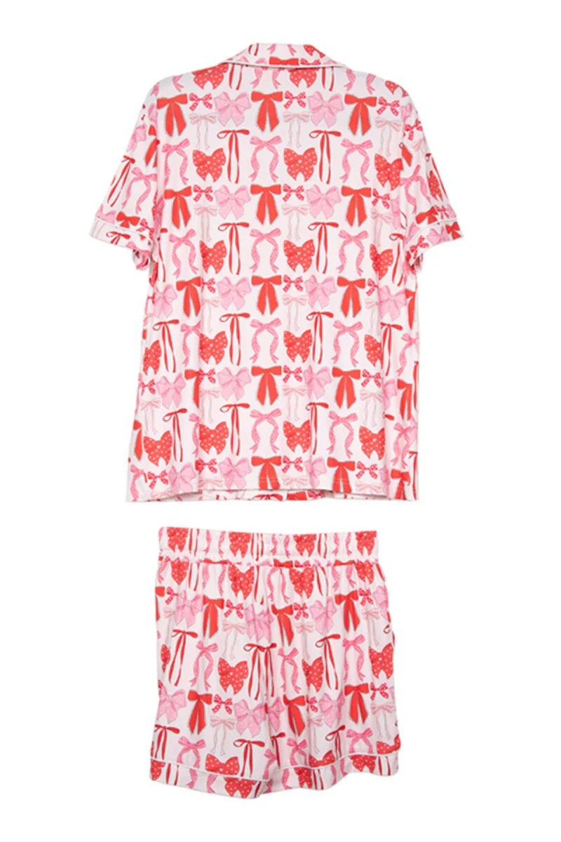 Pink & Red Coquette Bows PJ Shorts Set For Women - Image 5