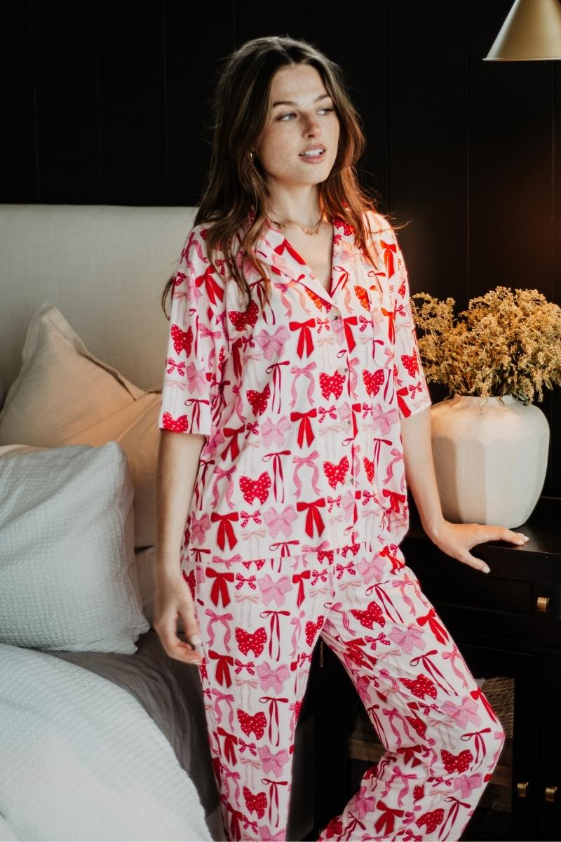 Pink & Red Coquette Bows Women's Pajama Pants Set - Image 4