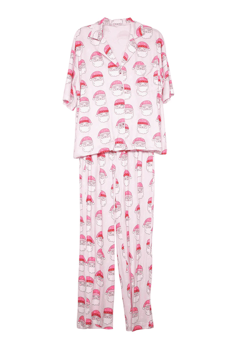 Pink Santa Face Pajama Pants Set - Image 3