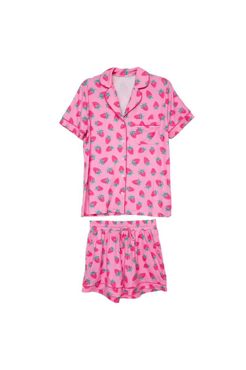 Pink Strawberry Print PJ Loungewear Set - Image 3