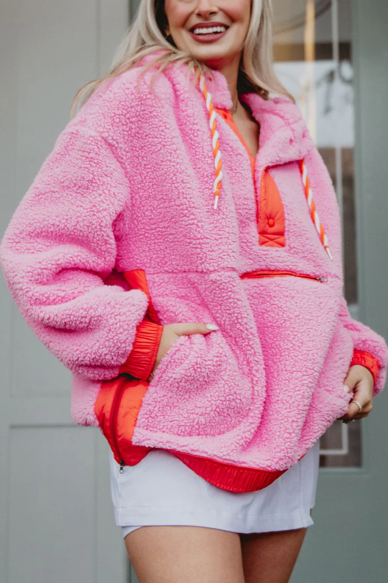 Pink Two-Toned Fleece Pullover Women - Image 2