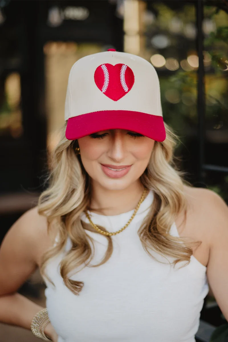 Red Baseball Heart Cap Trucker Vintage