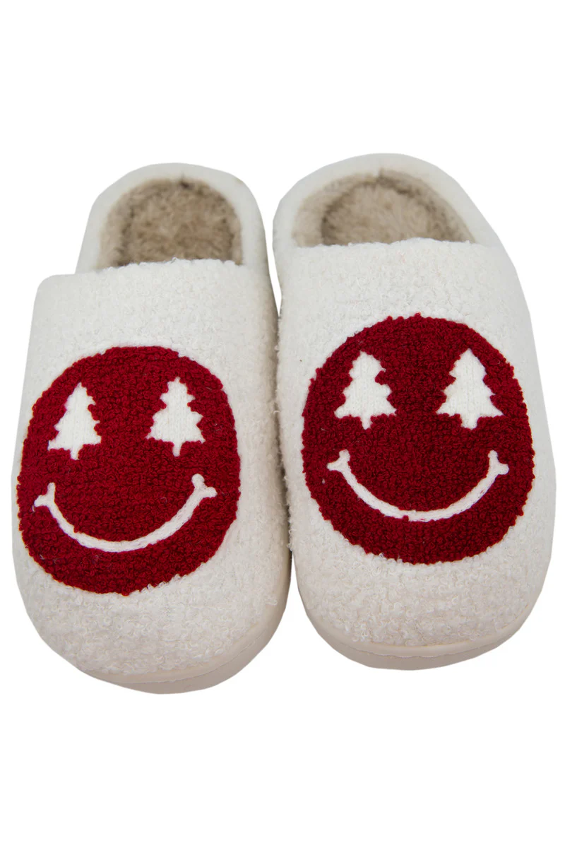 Red Christmas Tree Eyes Happy Face House Slippers - Image 3