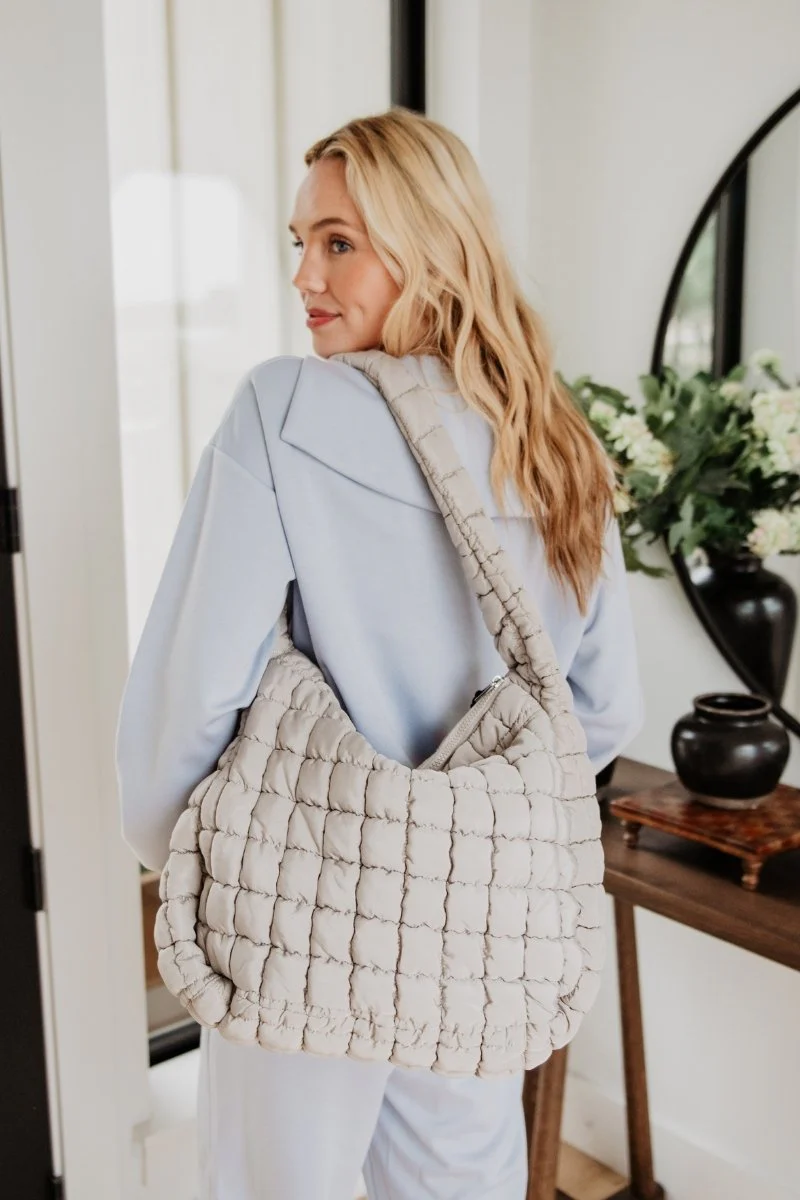 Sand Oversized Quilted Hobo Tote Bag - Image 2