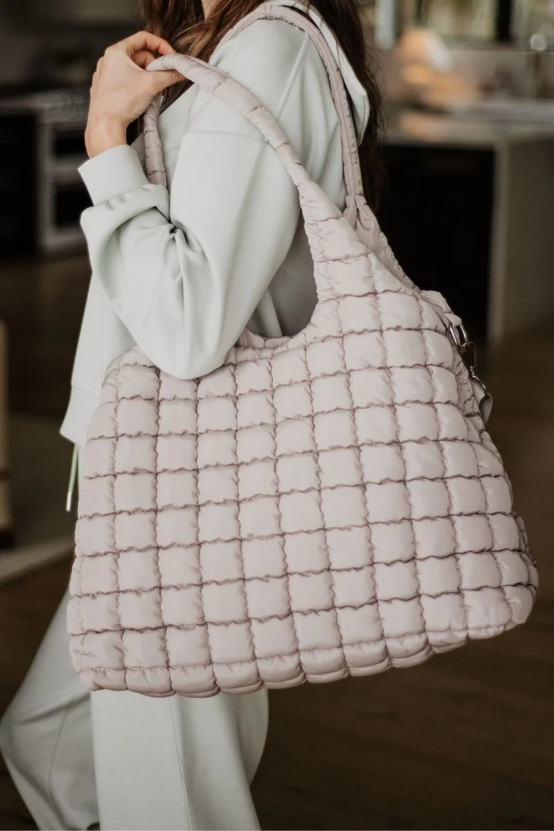 Sand Rectangular Quilted Tote Bag Puffer