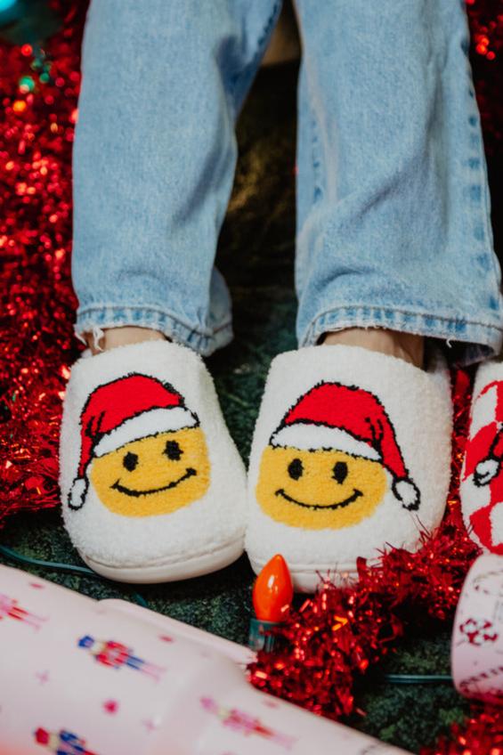 Santa Christmas Happy Face Sherpa Slippers - Image 2