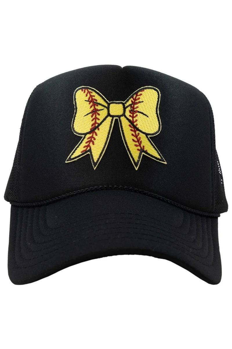 Softball Bow Coquette Patch Foam Trucker Women's Hat - Image 2