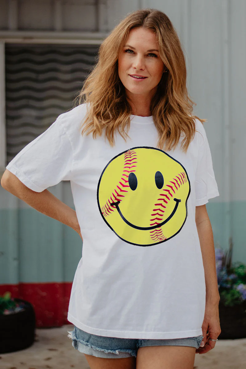 Softball Happy Face Graphic Tee - Image 3