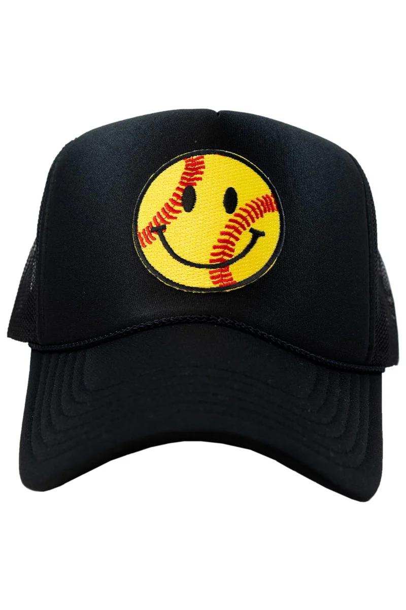 Softball Happy Face Patch Foam Trucker Hat - Image 2