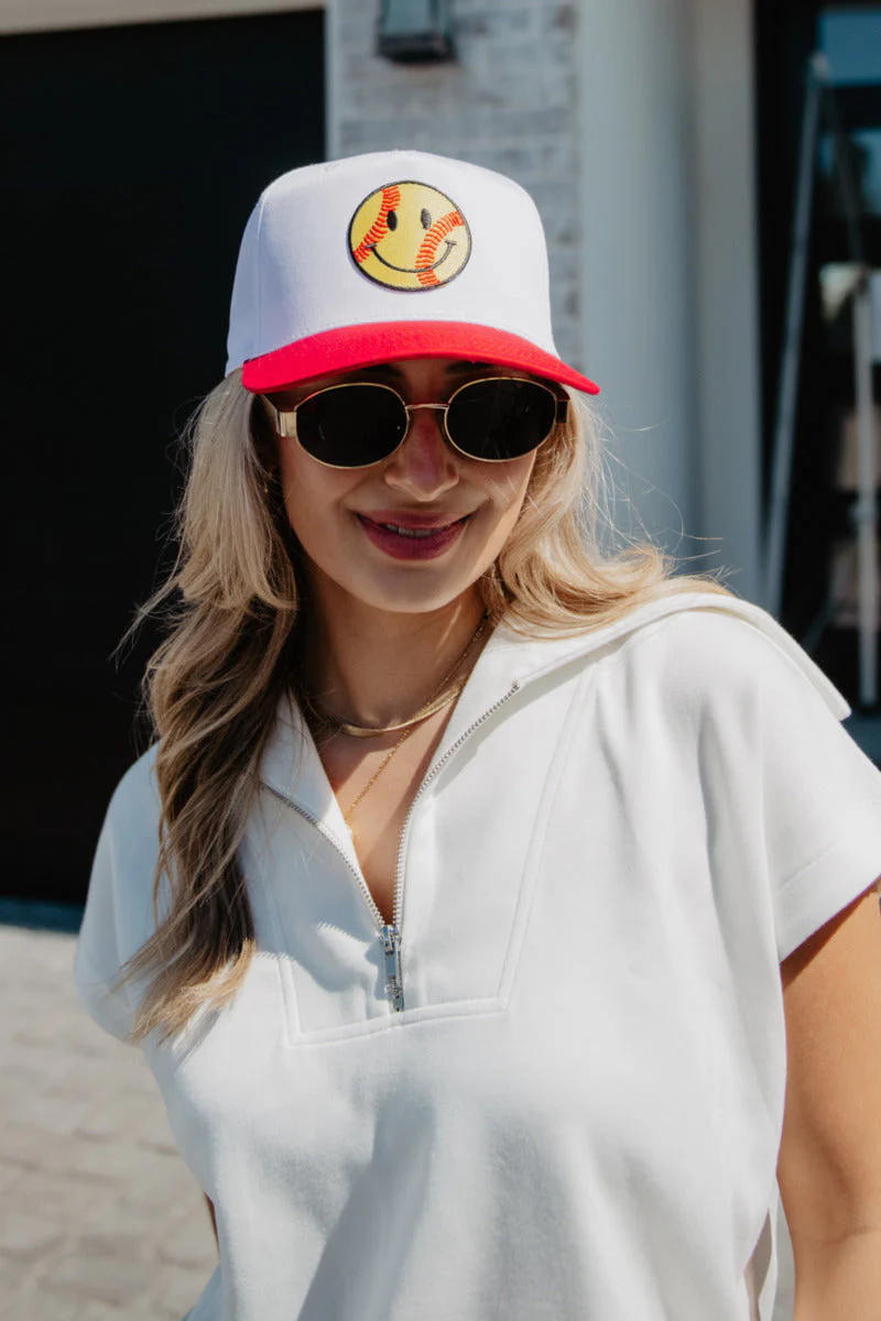 Softball Happy Face Two-Toned Vintage Hat for Women - Image 2