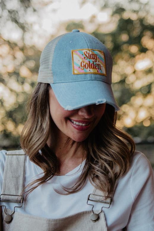 Stay Golden Patch Trucker Denim Hat - Image 2