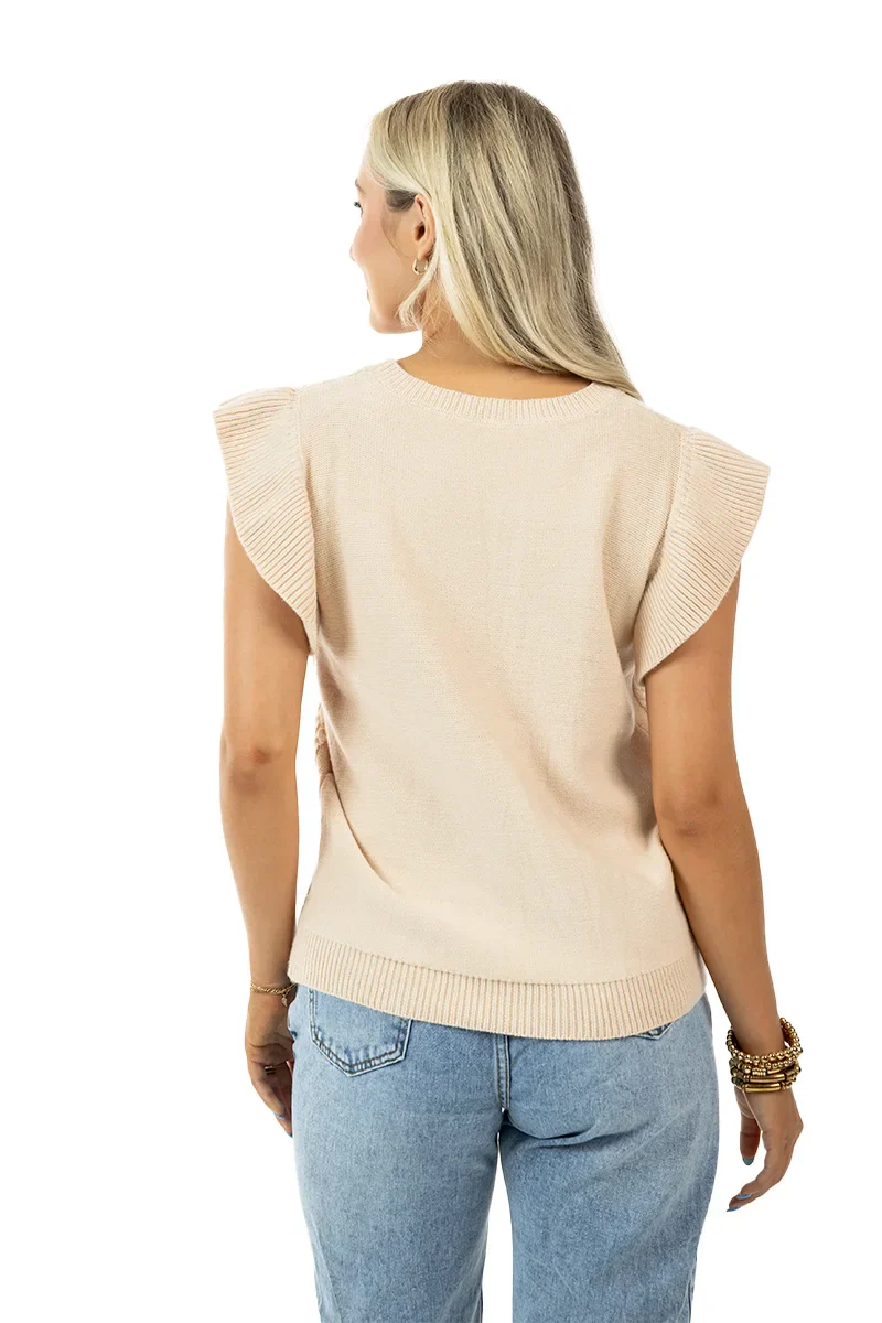Tan Coquette Bow Sweater Top - Image 7