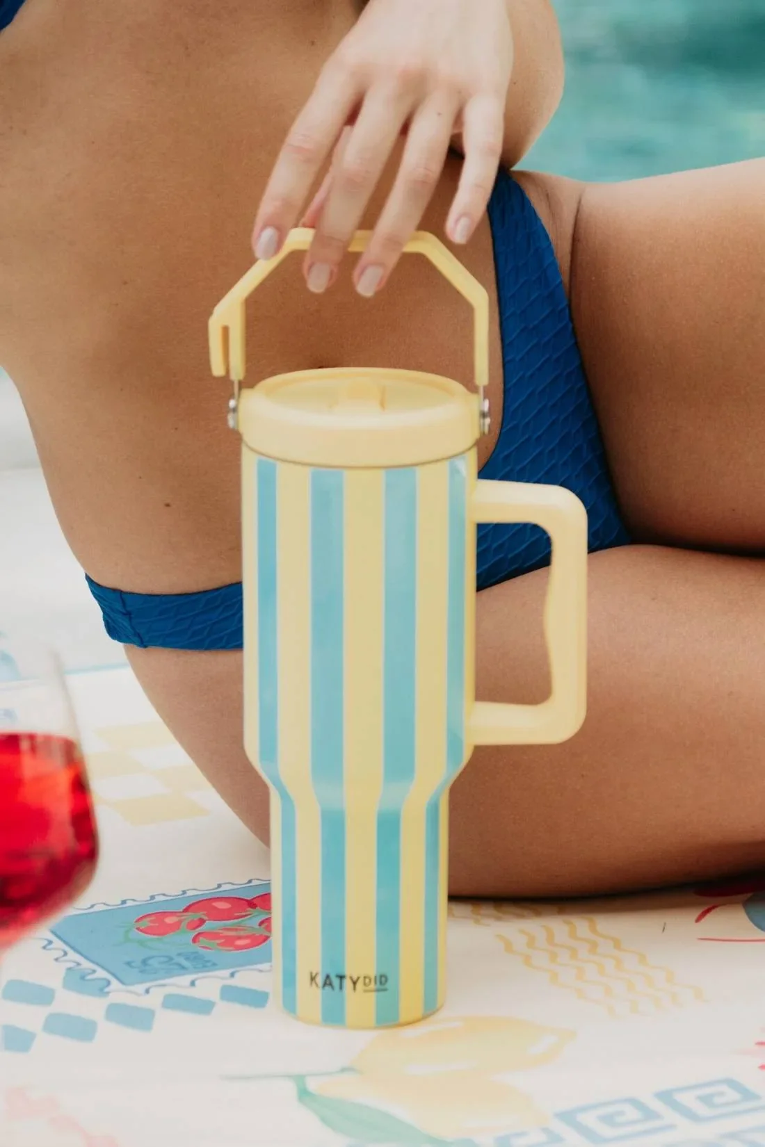 Tumbler Cup 38 Oz Jug (Yellow and Aqua Striped) - Image 2